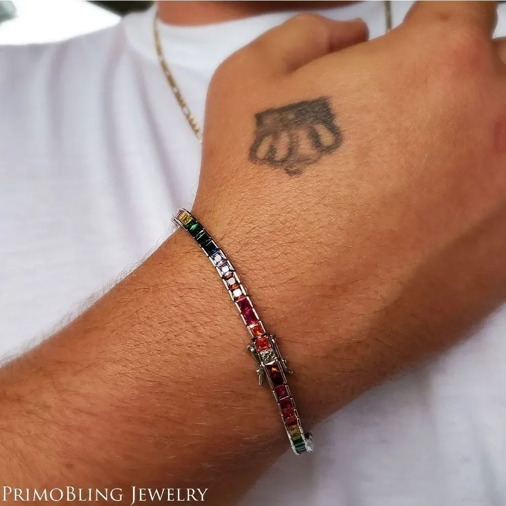 Multicolor Asscher Cut Simulated Diamond Bracelet